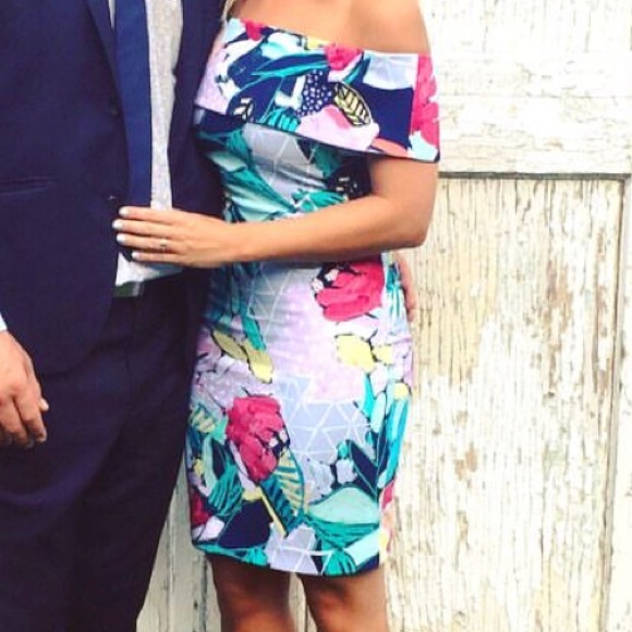 Multi colour Laundry off the shoulder dress - SZ 2 - Picture 2 of 3